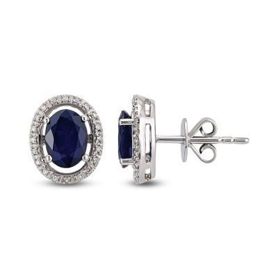 14 Ayar Altın 1,57 Karat Pırlantalı Safir Küpe - 1