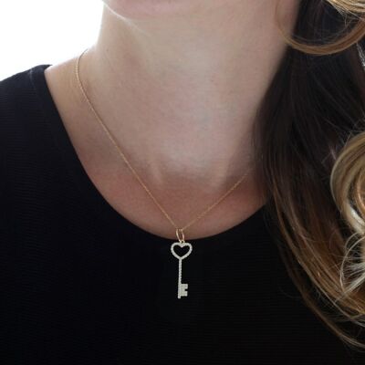 14K Gold Loving Key Necklace - 1