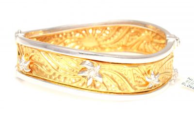 14K Gold Crumpled Design Bangle Bracelet - 3