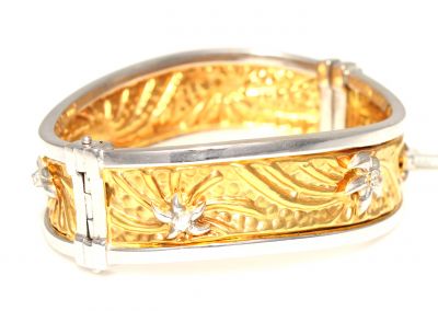 14K Gold Crumpled Design Bangle Bracelet - 4