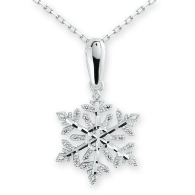 14K Gold Design Snowflake Necklace with White Cz - 2