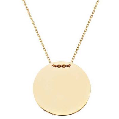 14K Gold Disc Plate Pendant Necklace - 1