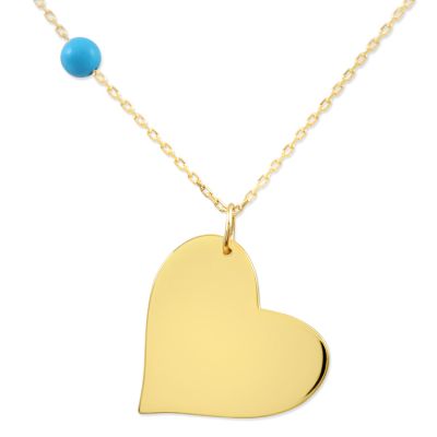 14K Gold Heart & Name & Turquoise Necklace - 2