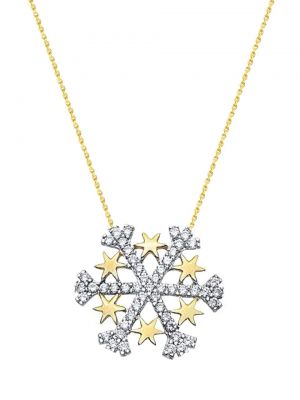 14K Gold Stars Snowflake Necklace - 2