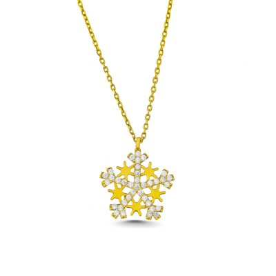 14K Gold Stars Snowflake Necklace - 1