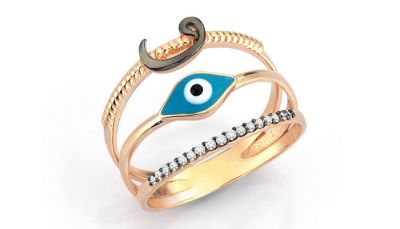 14K Gold Vav Letter & Evil Eye Ring - 2