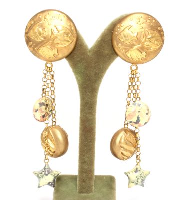 18K Gold Aquarium Style Dangle Earrings - 4