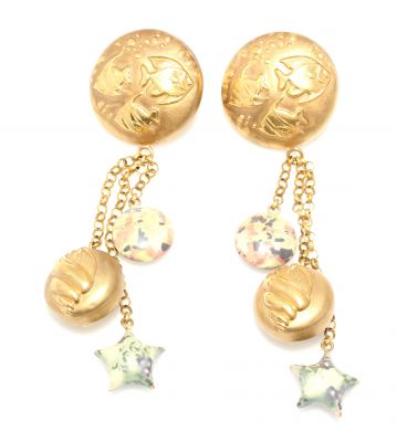 18K Gold Aquarium Style Dangle Earrings - 3
