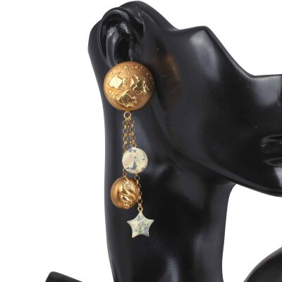 18K Gold Aquarium Style Dangle Earrings - 2