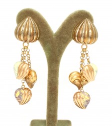 18K Gold Pine Cone & Heart Dangling Earrings - 3