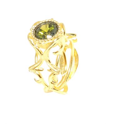 22K Gold Ancient Byzantine Design Ring with Olive Yellow Peridot - 2