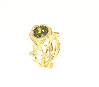22K Gold Ancient Byzantine Design Ring with Olive Yellow Peridot - 3