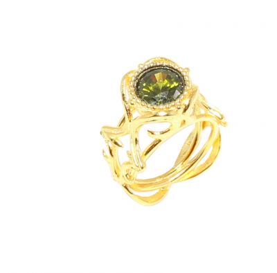 22K Gold Ancient Byzantine Design Ring with Olive Yellow Peridot - 1