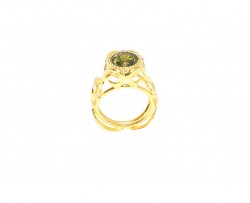 22K Gold Ancient Byzantine Design Ring with Olive Yellow Peridot - 4