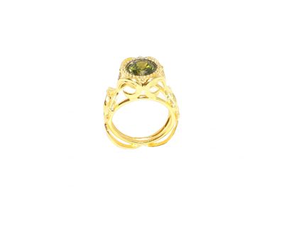 22K Gold Ancient Byzantine Design Ring with Olive Yellow Peridot - 4