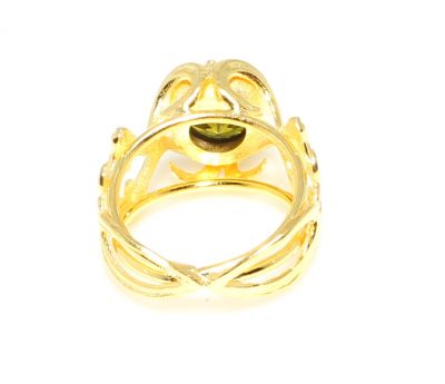 22K Gold Ancient Byzantine Design Ring with Olive Yellow Peridot - 5