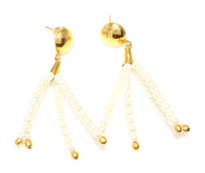 22 K Gold Dangle Pearl Earrings