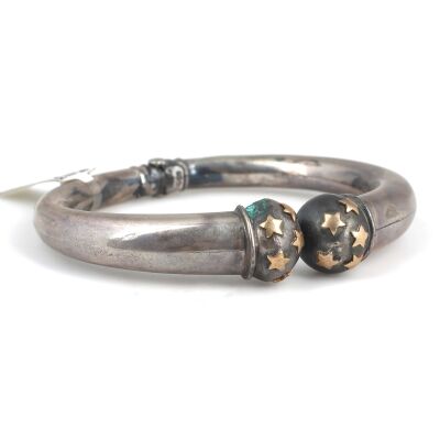 22 K Gold & Silver Double Toplu Star Patterned Bangle