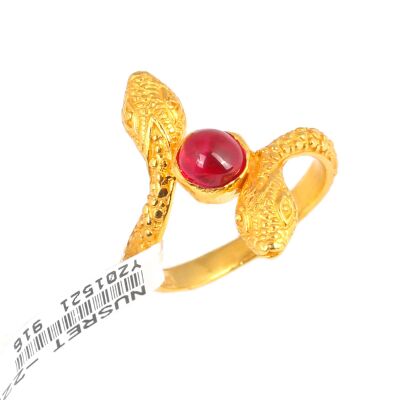 22 Ayar Altın Yılan Başlı Garnet Taşlı Yüzük - 2