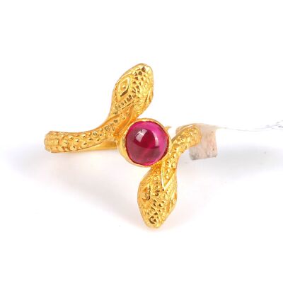 22 Ayar Altın Yılan Başlı Garnet Taşlı Yüzük - 6