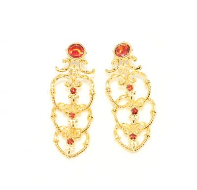 22K Gold Ancient Byzantium Design Chandelier Earrings with Almadine - 1