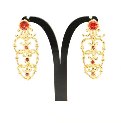 22K Gold Ancient Byzantium Design Chandelier Earrings with Almadine - 2