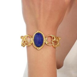 22K Gold Antique Byzantium Cuff Bangle with Lapis - Nusrettaki