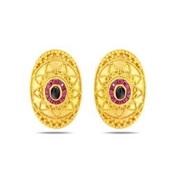 22K Gold Antique Drop Earrings with Ruby - 3