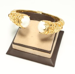 22K Gold Bangle Bracelet, Constantinople Style with Pearls - 9