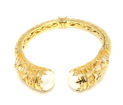 22K Gold Bangle Bracelet, Constantinople Style with Pearls - 4