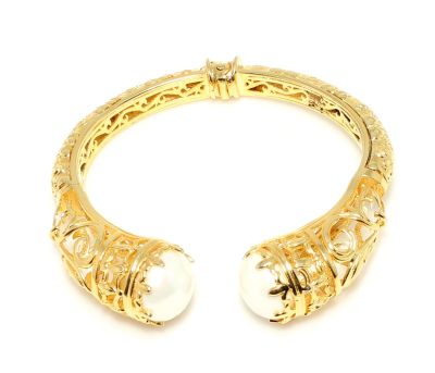22K Gold Bangle Bracelet, Constantinople Style with Pearls - 4