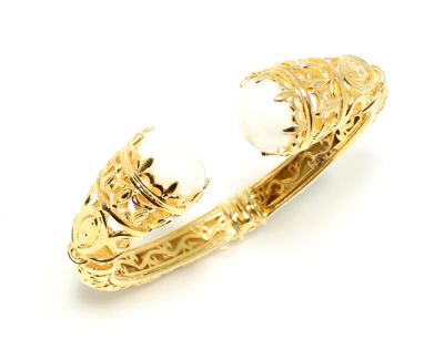 22K Gold Bangle Bracelet, Constantinople Style with Pearls - 10