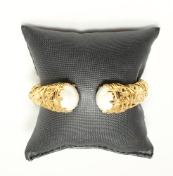 22K Gold Bangle Bracelet, Constantinople Style with Pearls - 11