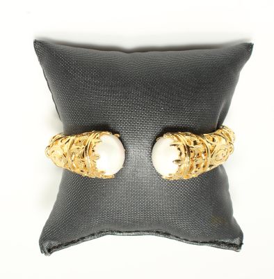 22K Gold Bangle Bracelet, Constantinople Style with Pearls - 11