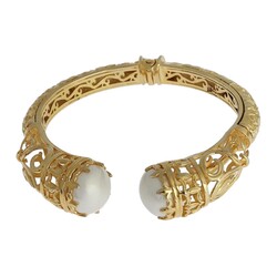 22K Gold Bangle Bracelet, Constantinople Style with Pearls - 7
