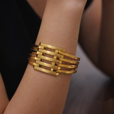 22K Gold Bangle Bracelet, Rib Design - 1