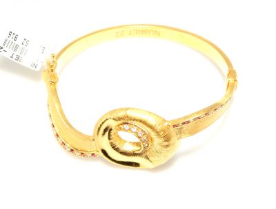 22K Gold Bangle Bracelet, Roe Eye Design with Rubies - 6