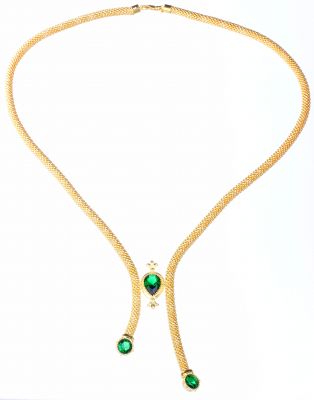 22K Gold Beaded Jessica Chain Necklace with Emerald - 2