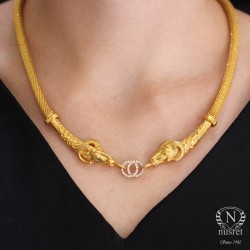 22K Gold Beaded Necklace, Ram's Head Design - 4