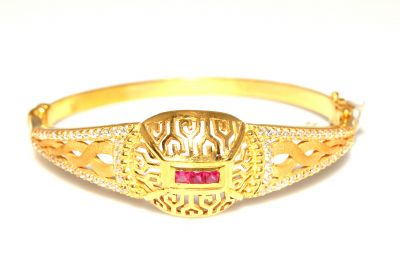 22K Gold Cap & Knit Design Bangle Bracelet - 7