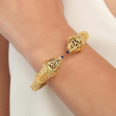 22K Gold Cone Head Antique Design Bangle Bracelet - 1
