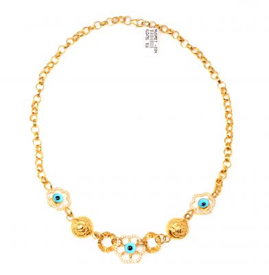 22K Gold Evil Eye & Daisy Hole Necklace - 1
