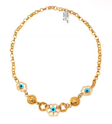 22K Gold Evil Eye & Daisy Hole Necklace - 2