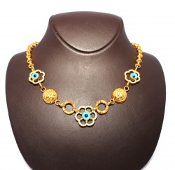 22K Gold Evil Eye & Daisy Hole Necklace - 3