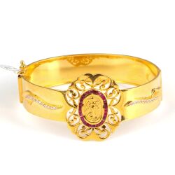 22K Gold Fairy Design Entouraged Ruby Middle Piece Bangle Bracelet - Nusrettaki (1)