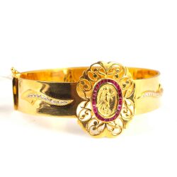 22K Gold Fairy Design Entouraged Ruby Middle Piece Bangle Bracelet - Nusrettaki