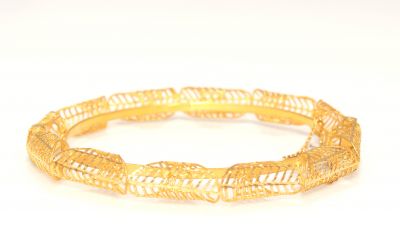 22K Gold Fusion Filigree Patterned Bangle Bracelet - 6