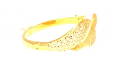 22K Gold Hinged Bangle Bracelet, Lozenge Patterned - 6
