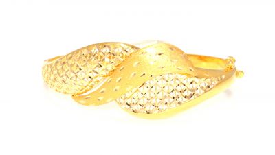 22K Gold Hinged Bangle Bracelet, Lozenge Patterned - 5