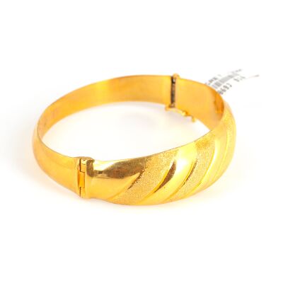 22K Gold Shiny & Matte Bands Hinged Bangle Bracelet - 5
